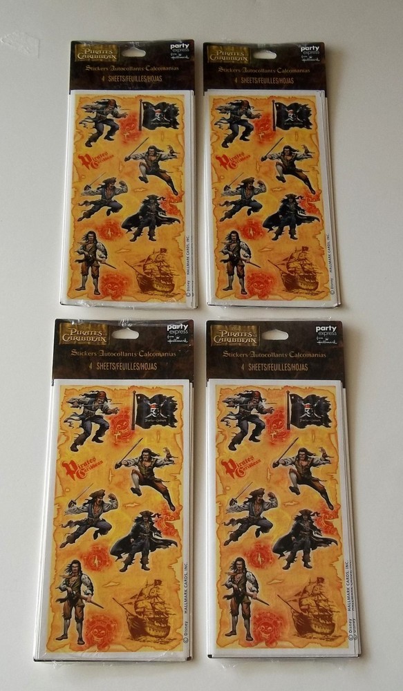 Lot of 4 Party Express Pirates of the Caribbean Sticker Packs, 4 Sheets Per Pack