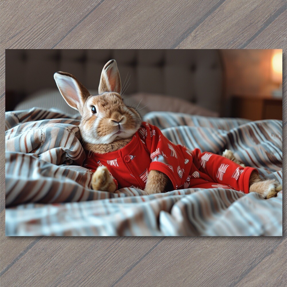 STICKER Bunny Rabbit Bed Pajamas Cute Beautiful Brown White Floppy Ears Funny