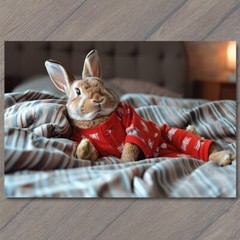 STICKER Bunny Rabbit Bed Pajamas Cute Beautiful Brown White Floppy Ears Funny