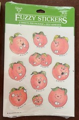 Vintage 1980’s Anthropomorphic PEACHES Flocked FUZZY Fruit STICKERS Hallmark NOS