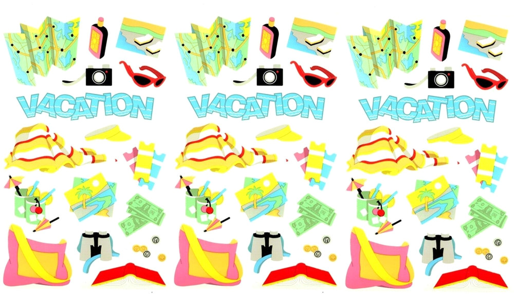 Mrs. Grossman’s VACATION Travel Sun Beach Map Trip Scrapbook Stickers 3 Sheets