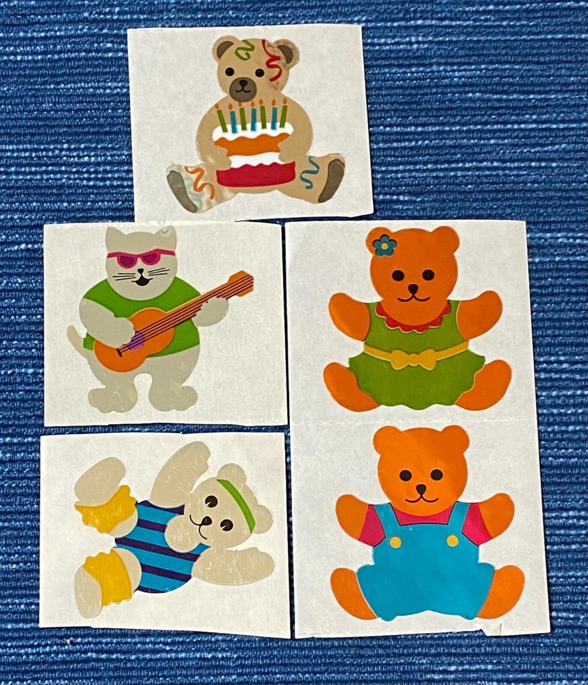 Vtg 80’s Hambly Studios Teddy Bear Mylar Foil Sticker Mod Lot Clothed Gym Guitar