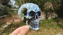 Pack of 2 – 4″ HOLOGRAPHIC Facing SKULLS Stickers BIG 4 inch skull STICKERS
