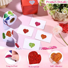 500 Pieces Glitter Heart Stickers Valentine’S Love Decorative Stickers Valentine