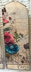 3 Paris Themed Vintage Floral Bookmarks 6×2″ For Book Lovers & Asst Sticker