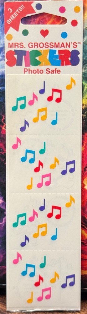Vintage Mrs. Grossman’s Colorful Music Note Stickers ~ 3 Sheets