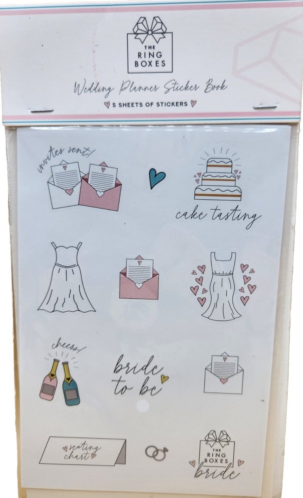 The Ring Boxes “Wedding Planner Sticker Book” 5 Sheets Total, BRAND NEW
