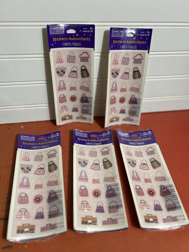 Vintage Heartline Hallmark 5 sealed packs 1990S fashion handbag purse stickers