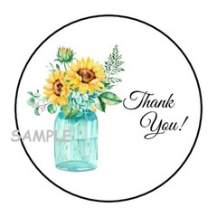 30 THANK YOU ENVELOPE SEALS LABELS STICKERS 1.5″ ROUND SUNFLOWERS