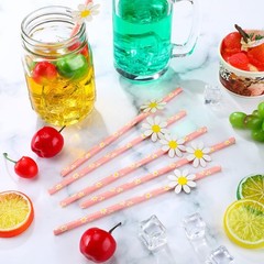 100 Pcs Daisy Flower Straws Bulk Cute Flower Party Favors Disposable Pink Flo…