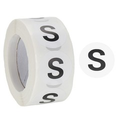 1Roll Clothing S Size Stickers 1″ Round Coded Self-Adhesive Labels Black