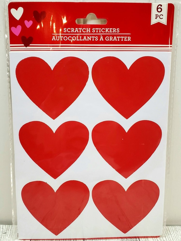 Heart Scratch Off Stickers 2.5″ or 1.5″ Red Silver Pink Valentines Day DIY Craft