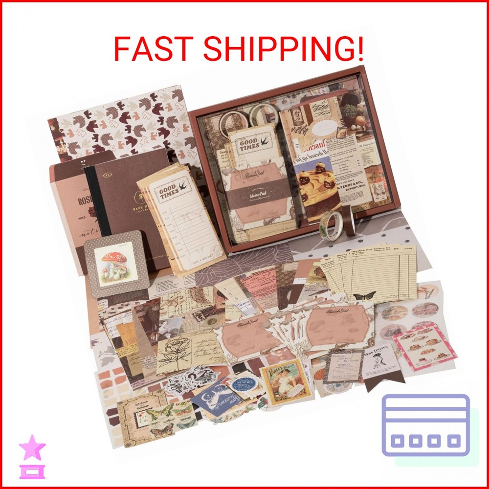 YagCu 348 Pcs Scrapbooking Kit, Vintage Junk Journal Supplies for Adult, Large C
