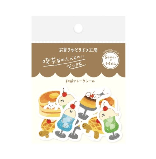 Kawaii Sticker Flakes, Cream Soda Pancakes Waffles Flan Seal Bears Bunny Turtle