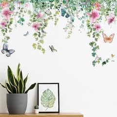 Flower Vine Wall Decals Hanging Green Leaves Wall Stickers Butterfly Flower Plan