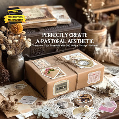300 Pcs Vintage Stickers, Junk Journal Supplies, Cute Stickers for Journaling Su