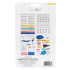 Crate Paper HOORAY! PHRASES (153) Stickers (4) Sheets scrapbooking BIRTHDAY