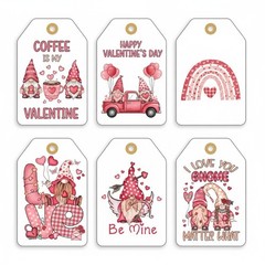 4 Gnome Valentine Tags Junk Journal Scrapbook Pink