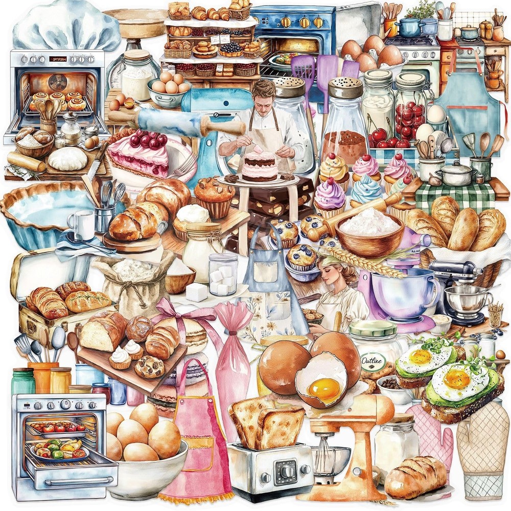 50 Pcs PET Transparent Baking Stickers, Waterproof Vinyl Bakery-Themed Decals…