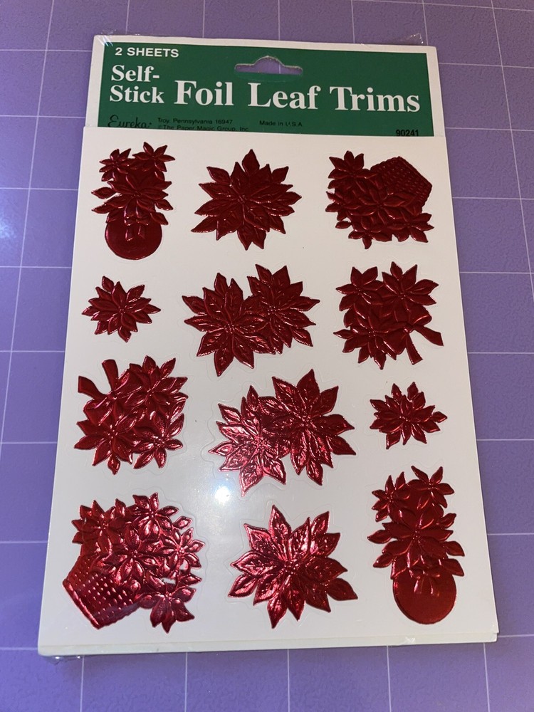 Vintage Eureka Gold Foil Trims Stickers, Still Sealed, Red Flowers.
