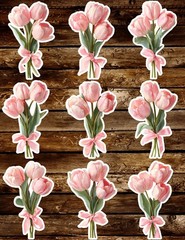 Bunch of Pink Tulips Die Cut Vinyl Stickers Set Scrapbooking Laptop Water Bottle