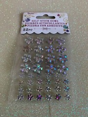 SELF-STICK GEMS 3D FLOWER RAINBOW GEMSTONES MULTI-COLOR MULTI-SIZES 52pcs