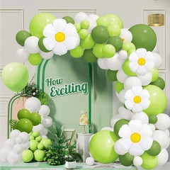 139pcs Green and White Daisy Balloon Set Suitable for Themed Birthday, Wedding,