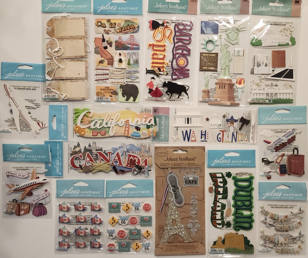 Lot of 16 JOLEE’S BOUTIQUE Dimensional Scrapbooking Stickers TRAVEL DESTINATIONS