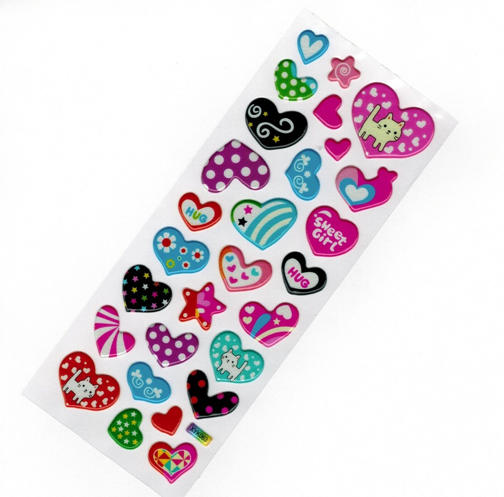 NEW! 3D Kid’s Cute Cartoon Sticker Heart Pattern in Pink Green Blue Black & Red
