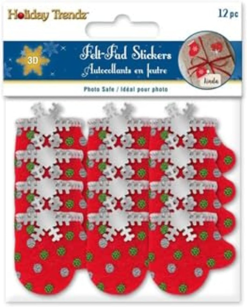 Red Mitten Felt Stickers with Snowflake Accent for Crafts, Cardmaking, Scrapbook