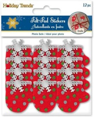 Red Mitten Felt Stickers with Snowflake Accent for Crafts, Cardmaking, Scrapbook