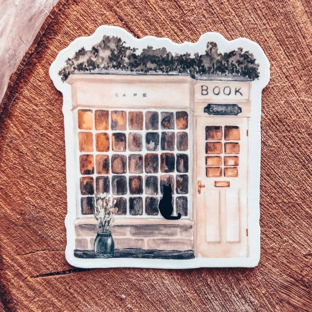 Book Shop Window with Black Cat Sticker – Vinyl