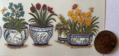 BEAUTIFUL VASE W/FLOWER Rub-On(6”x 9”)Potted Plant•Teapot•Daffodils•Bloom•Garden