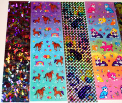 VINTAGE LOT LISA FRANK STICKER STRIP BUBBLE CRYSTAL PRISM HORSES KITTIES PUPPIES