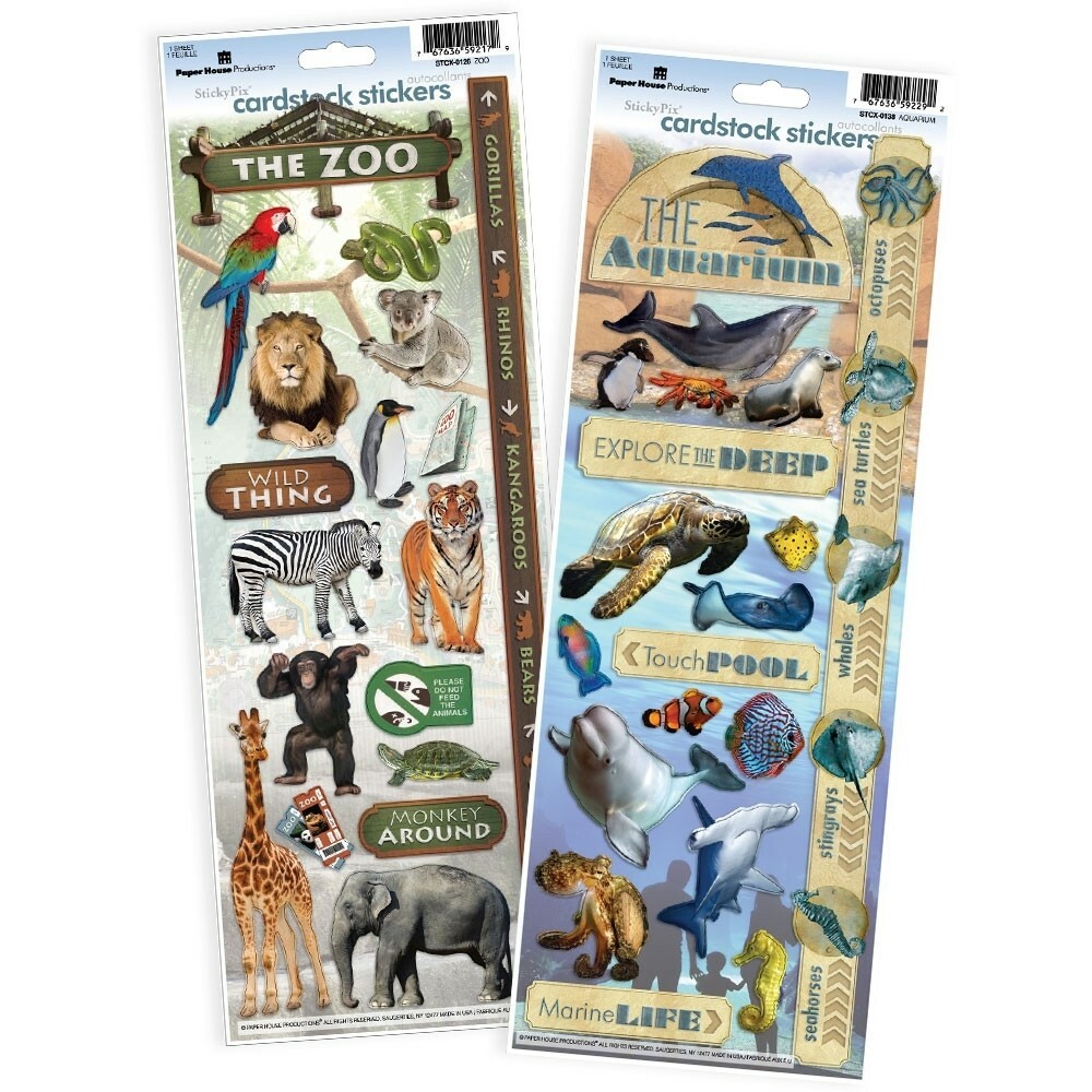 Stickers Cardstock PH 13″ X 2 Zoo Animals Lion Tiger + Aquarium Whale Shark Fish