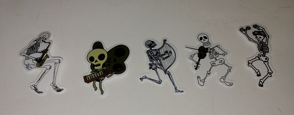 Skeleton Musician Stickers Lot Of 5 Halloween Music Skull Bones Spooky