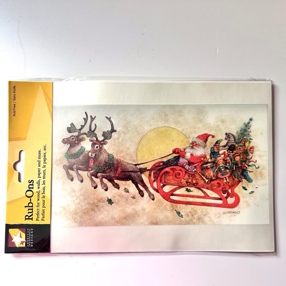 American Traditional Design Rub Ons Transfers Santa Sleigh Reindeer
