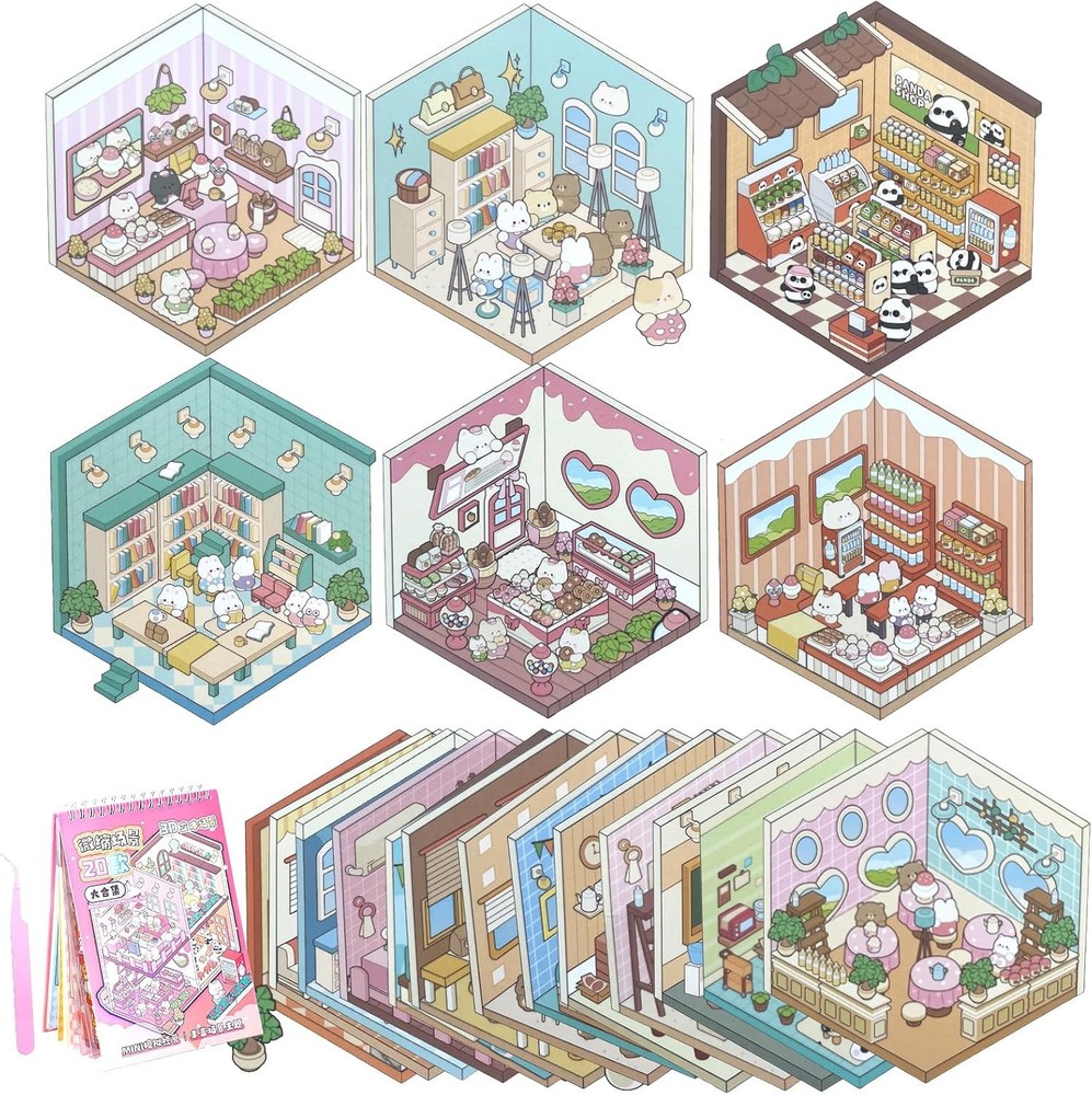 20 Scenes – DIY 3D Sticker Scene Collection Book for Kids & Adults,With Tweezers