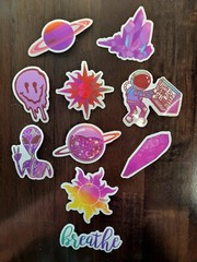 STICKERS x 10 Positive Reminders Purple Theme Space Planet Star Crystals PU5
