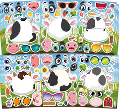 Cow Stickers 24 Pcs Make-A-Face Mix and Match Sticker Sheets for Kids Cute Cow P