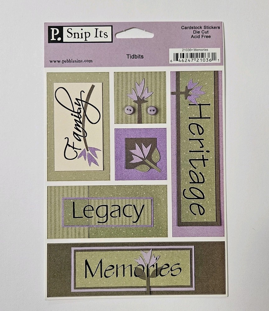 Pebbles Inc Memories Cardstock Stickers Tidbits Words Titles Heritage Family