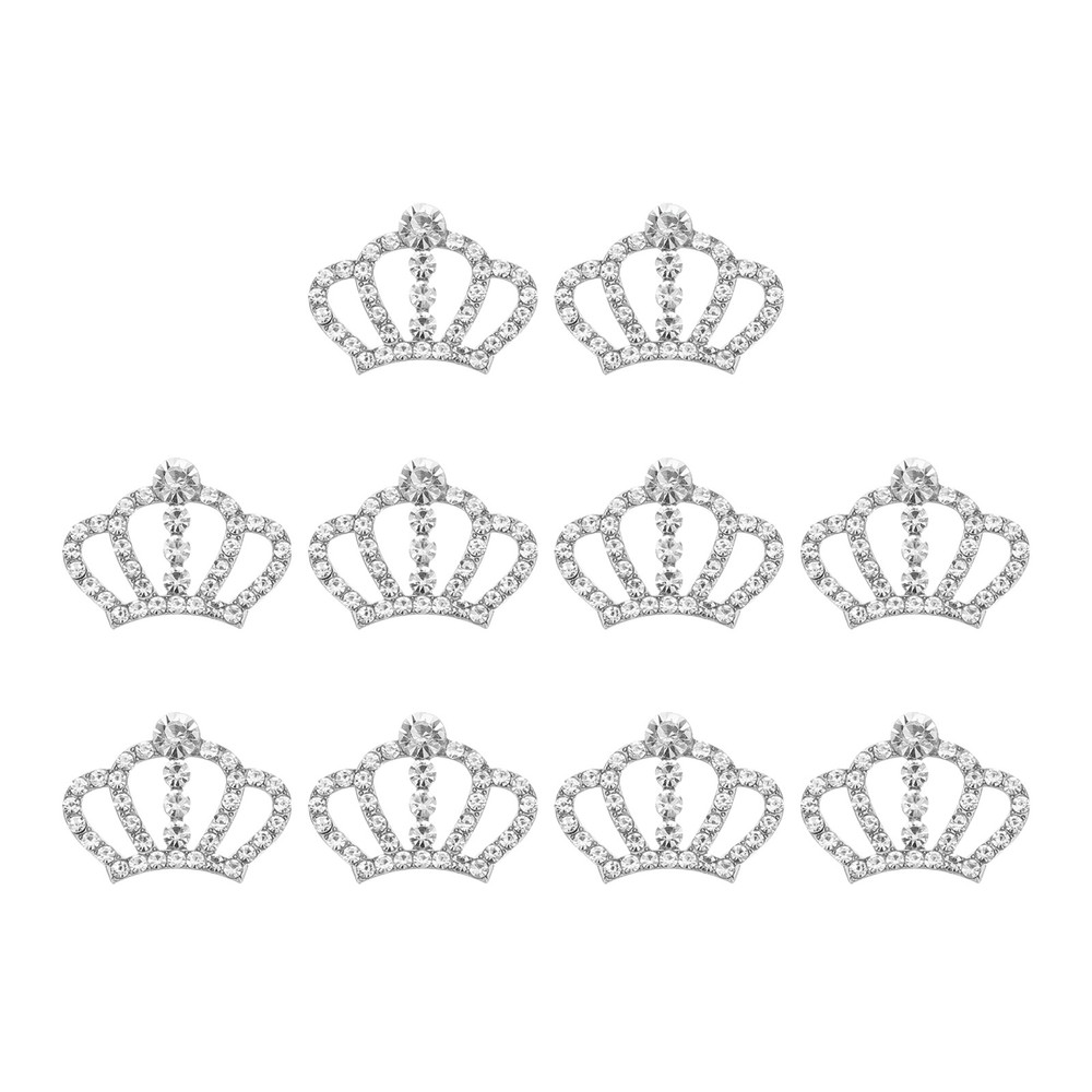 10Pcs Crown Charms, 1.3″ x 0.98″ Mini Metal Rhinestone Crown, Silver