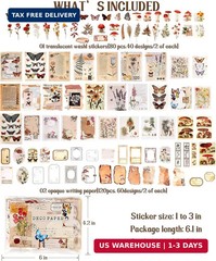 200 Pieces Vintage Scrapbook Supplies Pack for Junk Journal Planners DIY Paper S