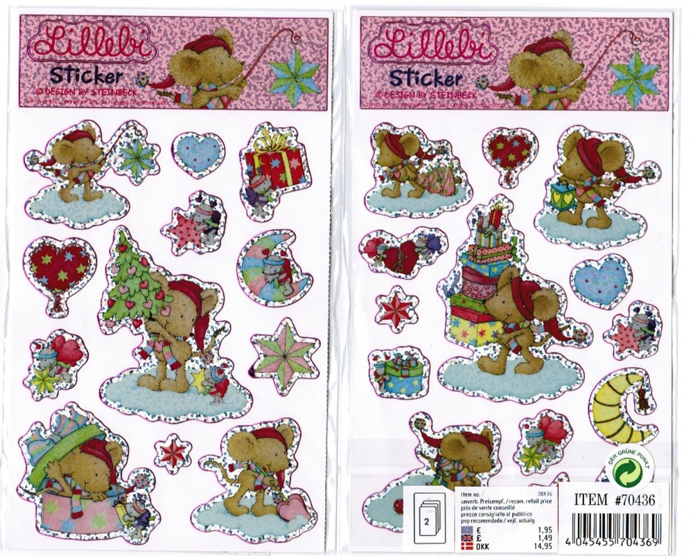 Lillebi Mouse Germany Christmas XMAS Sparkly Stickers 2 New Packs 4 Sheets