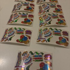Vtg 1980s stickers Hambly Studios Mylar Foil Shiny Birthday Stickers Set 9(a83