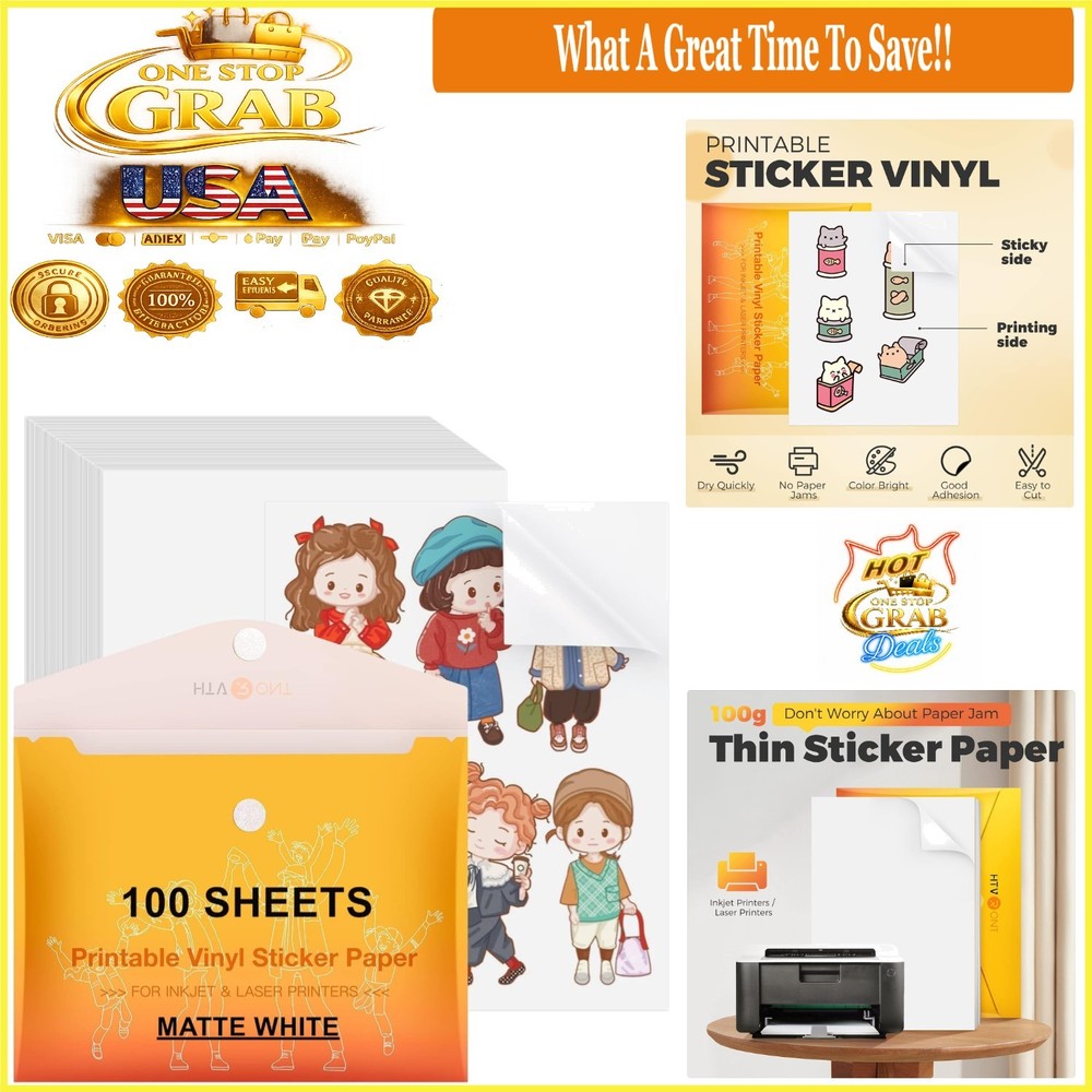 Printable Vinyl Sticker Paper 100 Sheets Waterproof Matte for Inkjet Printer …