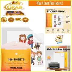 Printable Vinyl Sticker Paper 100 Sheets Waterproof Matte for Inkjet Printer …