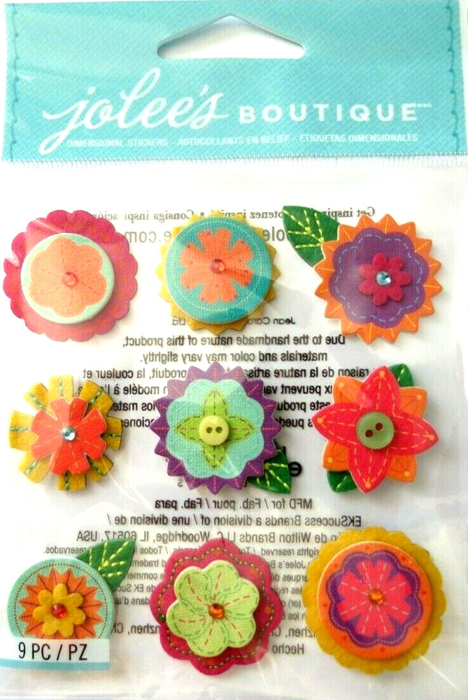 FLOWERS Flower Accent Pink Orange Green Blue Purple Cute Jolee’s Felt stickers