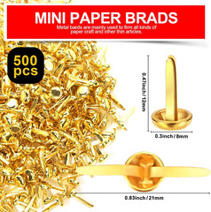 500PCS Brads for Paper Crafts, Mini Gold Paper Fasteners,Mini Brass Fasteners,Br