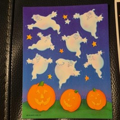 Vintage Hallowen sticker sheet bundle lot puffy scratch and sniff ghost pumpkin
